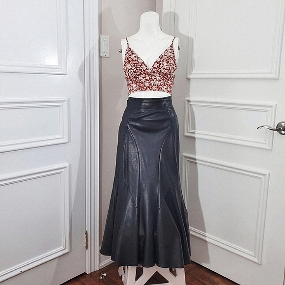 True Vintage 90's DANIER Rocker Chic Leather Trumpet Maxi Skirt